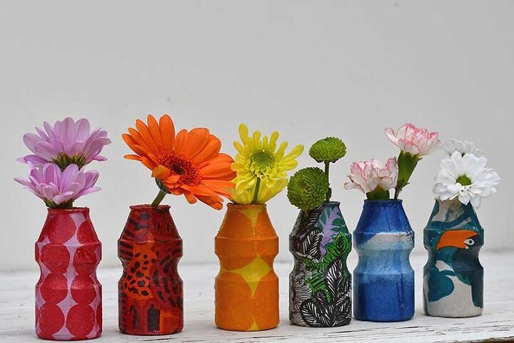 vasos de botes de flores muito reciclados