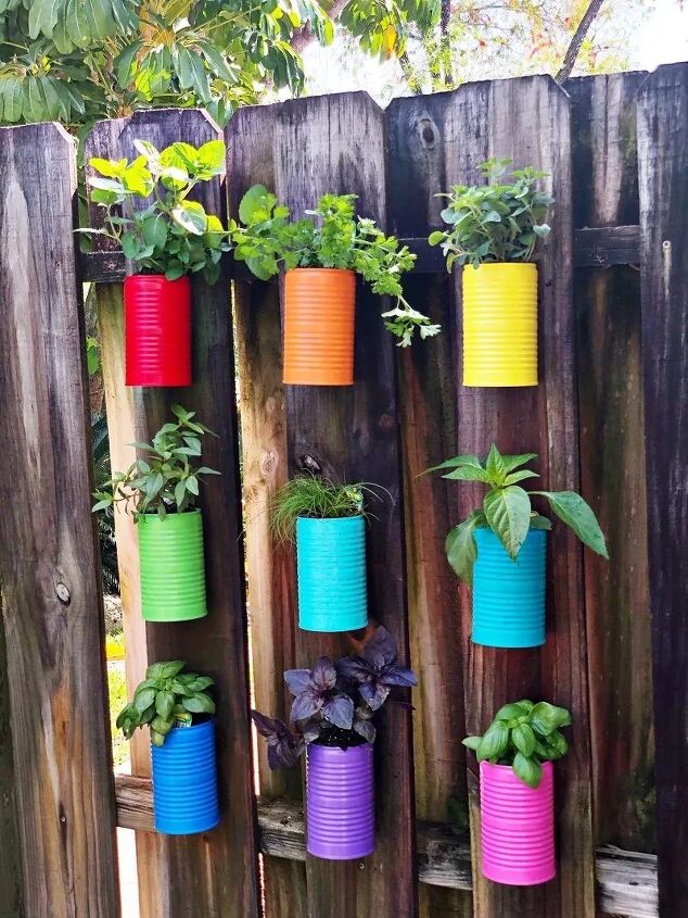 jardn de hierbas arco iris reciclado de latas