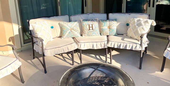 recover ruined outdoor patio cushions with drop cloths