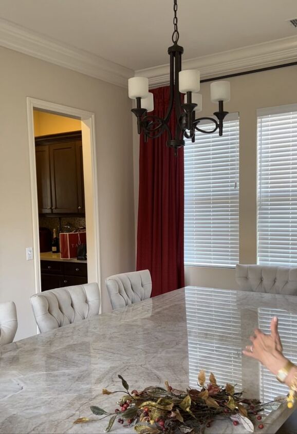 my dining room chandelier makeover before and after, Here s my starting simple bronze fixture that was too small for the size of the room and table