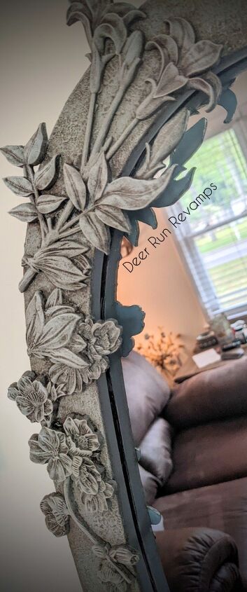 makeover a boring mirror using chalk paint silicone molds and epoxy