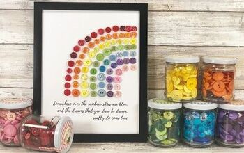 Arte de pared con botones reciclados y un imprimible gratuito de arco iris