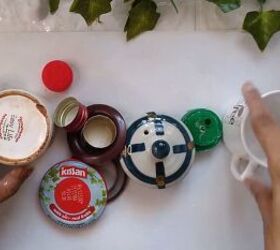 Glue coffee mugs and bottle caps together to make your garden more whimsical