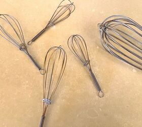 She ties 4 metal whisks together for this crazy creative countertop idea (love this!)