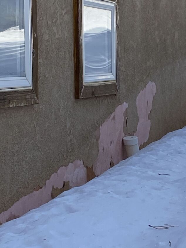 what to do with stucco finish that is chipping off cabin foundation