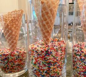 She pours sprinkles into a vase and adds an ice cream cone for a summer idea we can't wait to copy