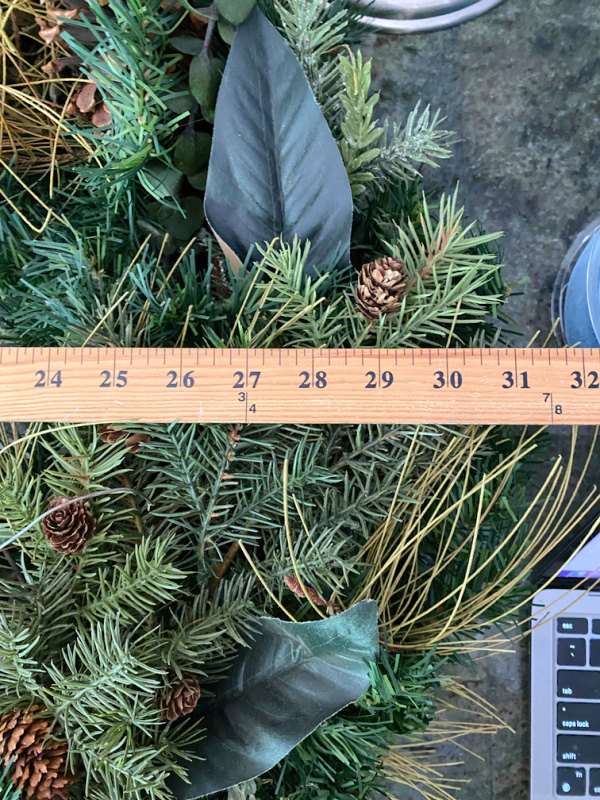 navidad en julio corona de imitacin asequible con naranjas y alcachofas, Mi corona mide 30 pulgadas
