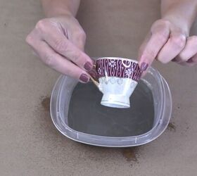 She presses a pretty teacup into a tub of concrete for this gorgeous tabletop idea