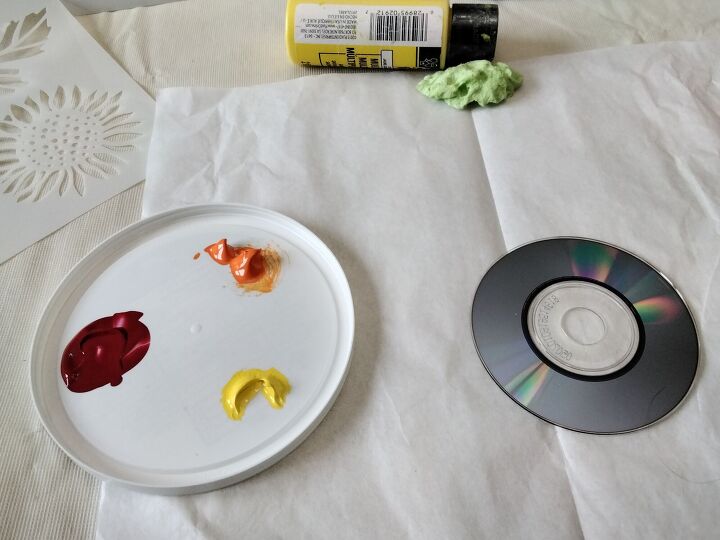 arte de tcnica mixta cds de bolsillo convertidos en girasoles, Paleta de colores b sicos