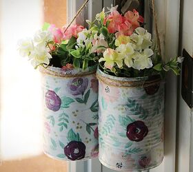 upcycled tin can floral hanging decoration using mod podge