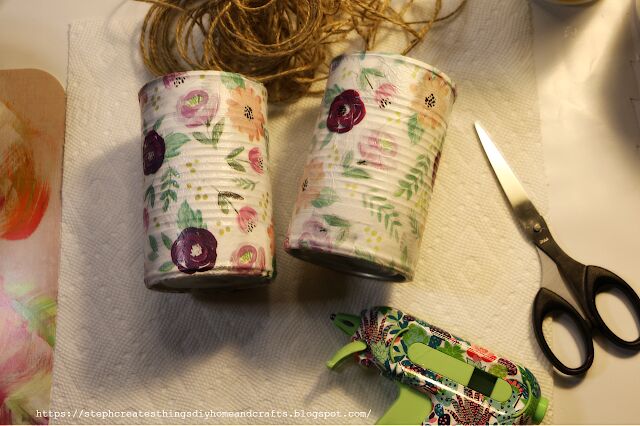 decoracin floral para colgar en latas recicladas usando mod podge