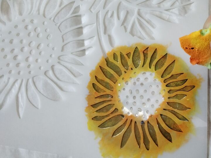 mixed media art pocket c d s repurposed into sunflowers, Yellow Orange Combo