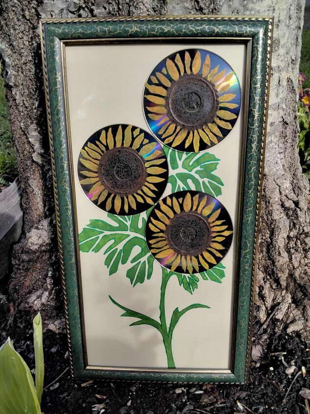 mixed media art pocket c d s repurposed into sunflowers, Every Angle is Pretty