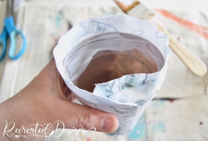 how to use fabric to cover boring plastic flower pots