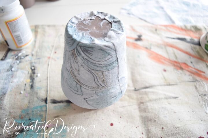 how to use fabric to cover boring plastic flower pots