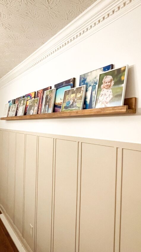 diy photo ledge, Photo ledge attached to studs in dining room