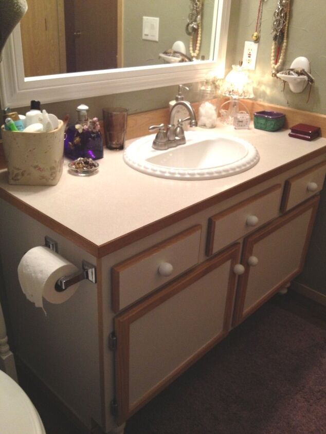 how i painted and re stained the bathroom vanity