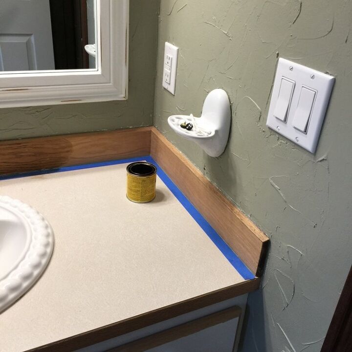 how i painted and re stained the bathroom vanity