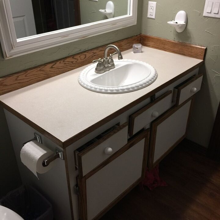 how i painted and re stained the bathroom vanity, After