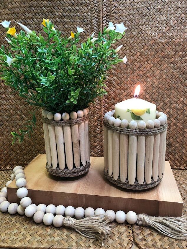 upcycling cans using wooden slotted peg clothespins