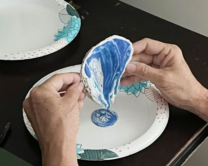 ocean pour painting oyster shell jewelry dish