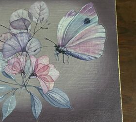 caja de madera para el t con mariposas y flores