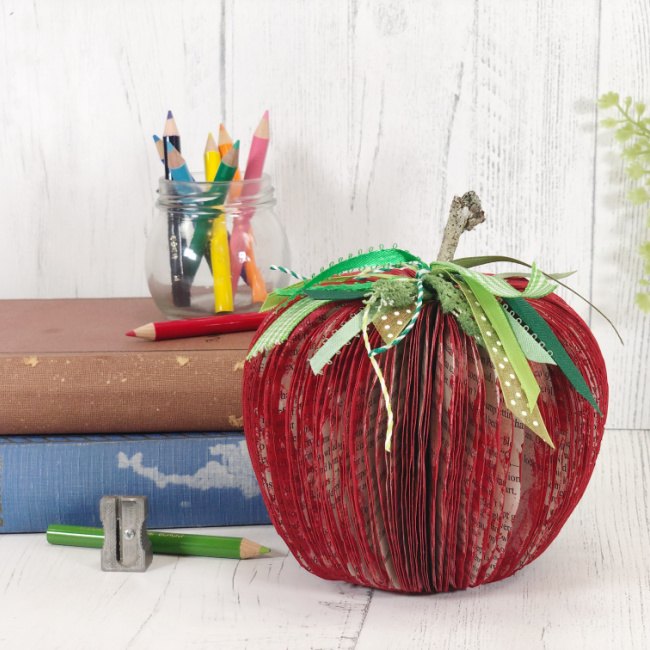 recycled book apple decor