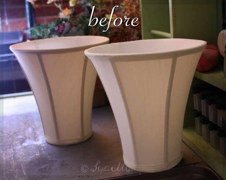 use lamp shades to create flower pots