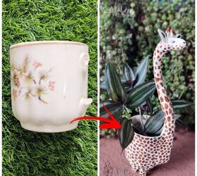 diy giraffe planter using broken cup