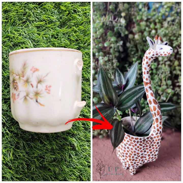 maceta jirafa diy usando un vaso roto