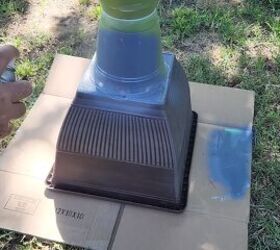 how to turn plastic planters into a beautiful diy urn planter, Paint the urn with a base coat before applying the stone textured finish