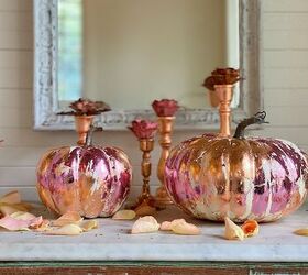 DIY Fall Pumpkin With Pink and Copper Leaf