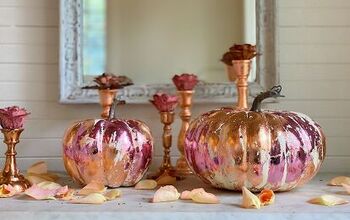 Calabaza de otoño DIY con rosa y hoja de cobre