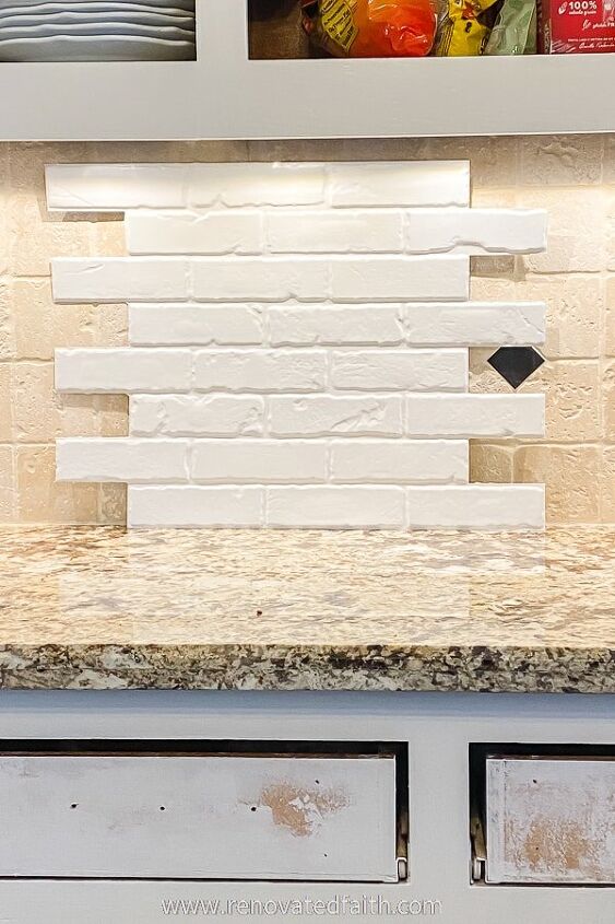 the absolute best faux brick for a backsplash, Backsplash Panel Painted White