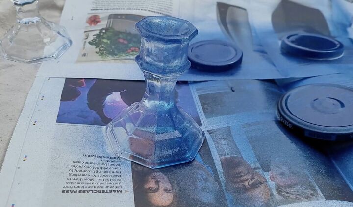 from trash to treasure how to make diy apothecary jars, Spray paint the glass candle holders