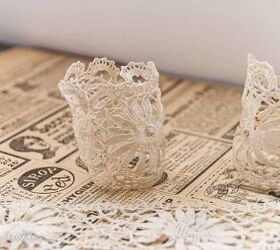 Cut pieces of lace ribbon for this cheap, easy and elegant way to elevate your tablescape