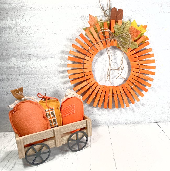 dollar store clothespin pumpkin wreath decor