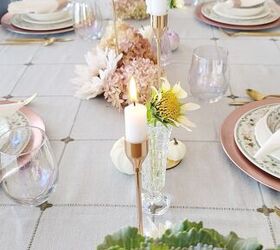 calabazas rosas inspiradas en hortensias, Paisaje de mesa oto al inspirado en las hortensias