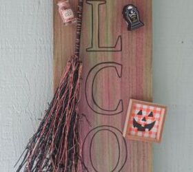 decoracin de target dollar spot con un letrero de bienvenida de halloween diy