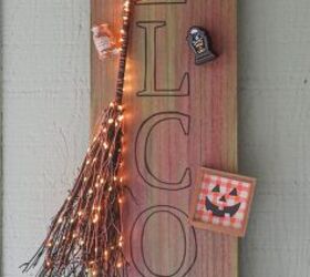 decoracin de target dollar spot con un letrero de bienvenida de halloween diy