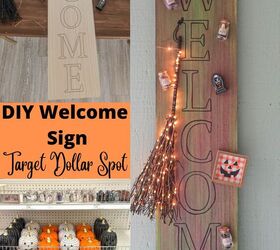 decoracin de target dollar spot con un letrero de bienvenida de halloween diy, DIY letrero de bienvenida de Halloween del Target Dollar Spot