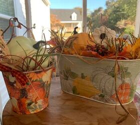 mini pumpkins in galvanized buckets