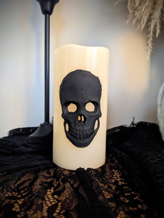 spooky halloween candles using silicone molds and paper clay