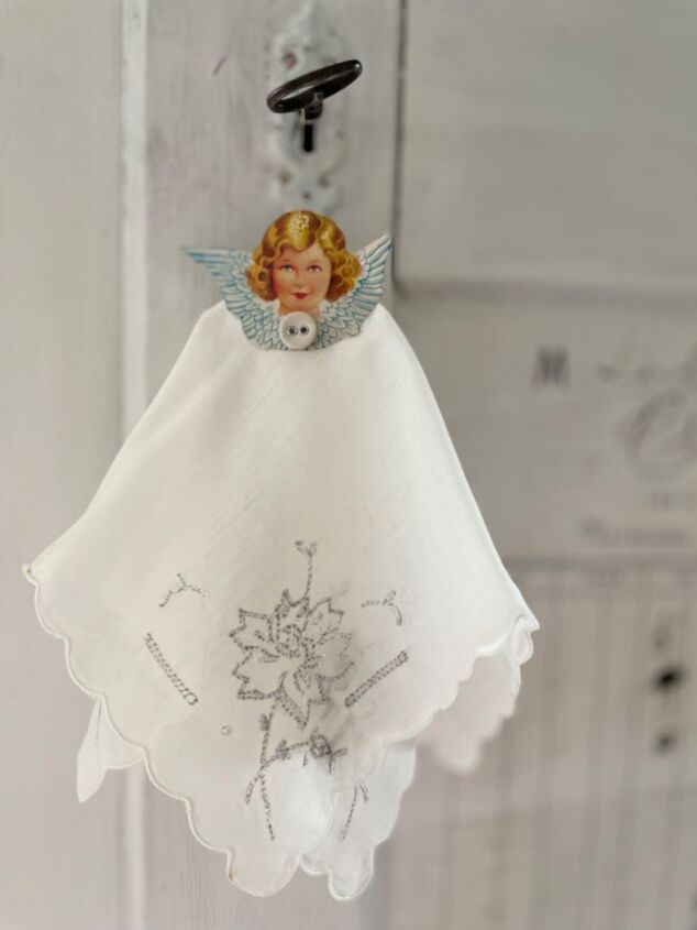 christmas angels with old hand handkerchiefs