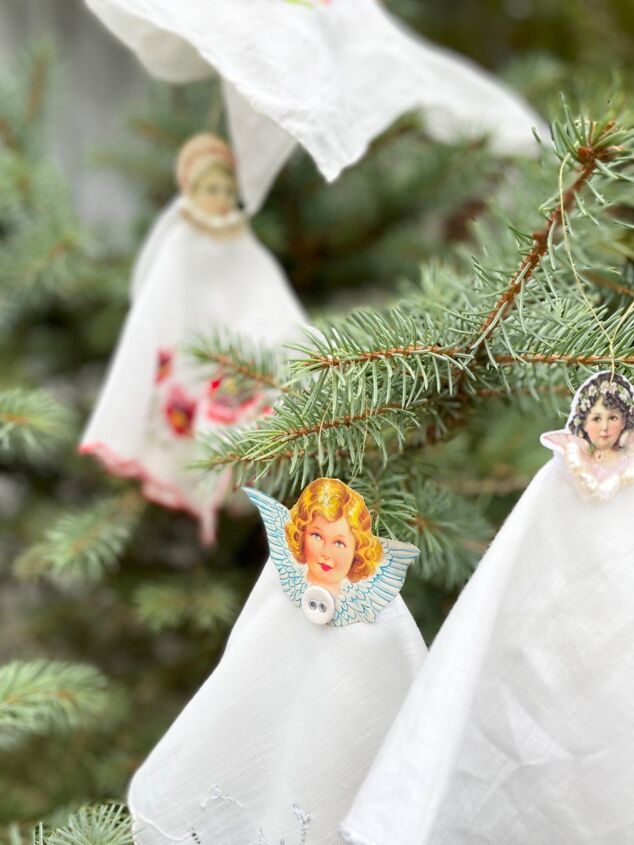 christmas angels with old hand handkerchiefs