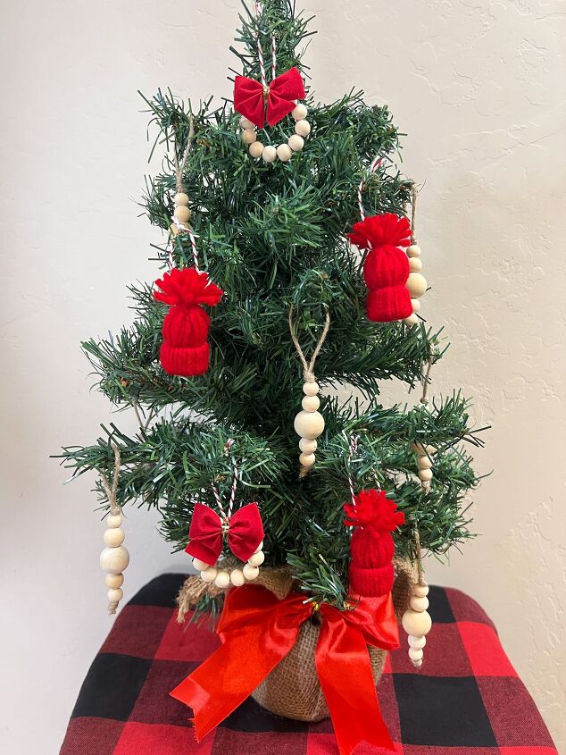 festive red beanie christmas tree ornament