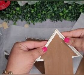 farmhouse gingerbread homestead dollar tree diy, Give the tops of the arrows a roof line