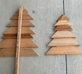 rboles de navidad hechos con molduras de madera de desecho, Fijaci n de la pieza del tronco a mis rboles de Navidad de madera de desecho DIY