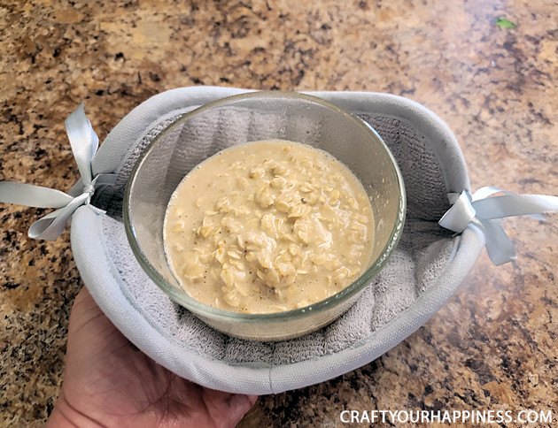 how to make a simple diy bowl cozy from hot pads, Make a DIY bowl cozy using a 2 hot pad No more burned fingers trying to get a hot bowl out of the microwave No sewing machine needed