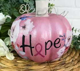 Chalk Painted Floral Breast Cancer Pumpkin
